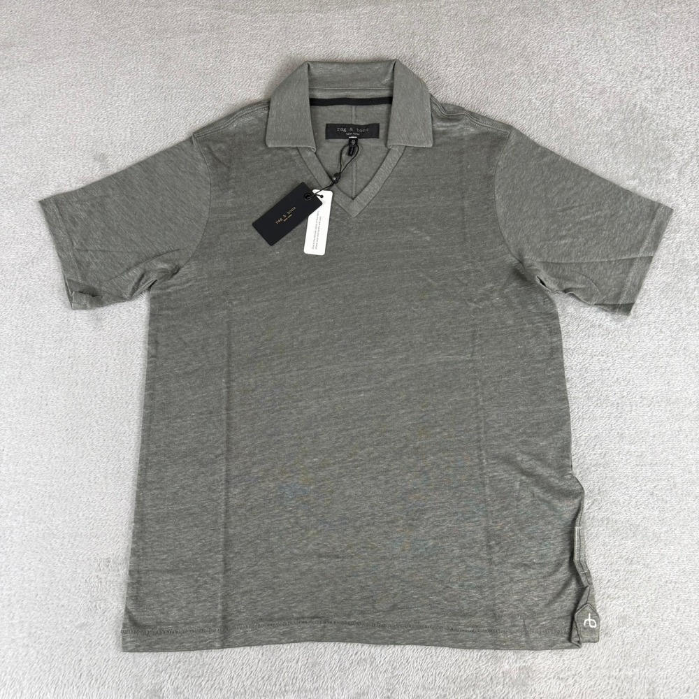 Rag & Bone Linen Classic Johnny Polo Shirt Mens XS Pavement Gray $238 New NWT